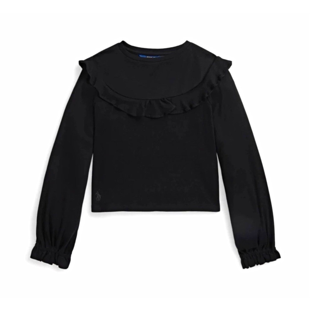Polo Ralph Lauren Girls Black Crew Neck Long Sleeve Ruffle Pullover Shirt 2T NWT